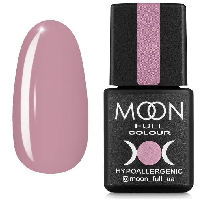 Black nail polish bottle with pink label and a matching pink nail on a white background