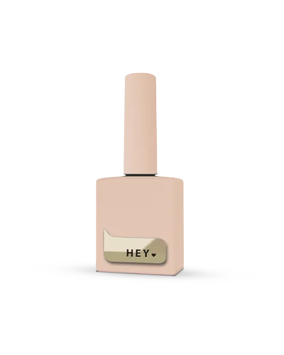 Beige nail polish bottle with &