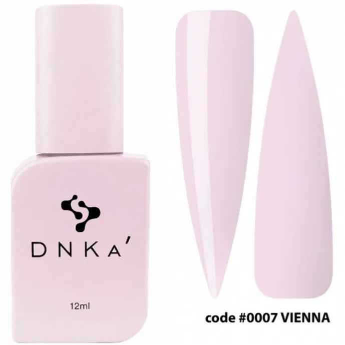 Light pink gel nail polish bottle with swatches, code 0007 Vienna, professional manicure
