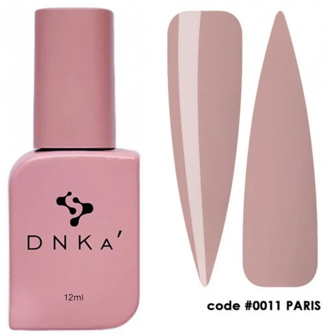 DNKa 12ml UV gel polish in nude pink shade, code 0011 PARIS, with color swatches