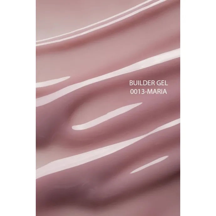Pink nude builder gel texture for nails, labeled 0013-MARIA, glossy manicure product