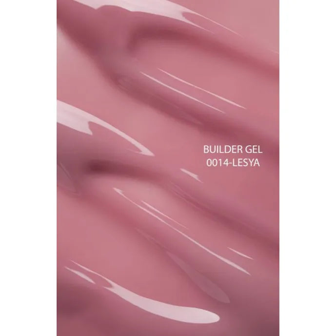 Glossy pink builder gel texture, labeled 0014-LESYA, for professional nail enhancement