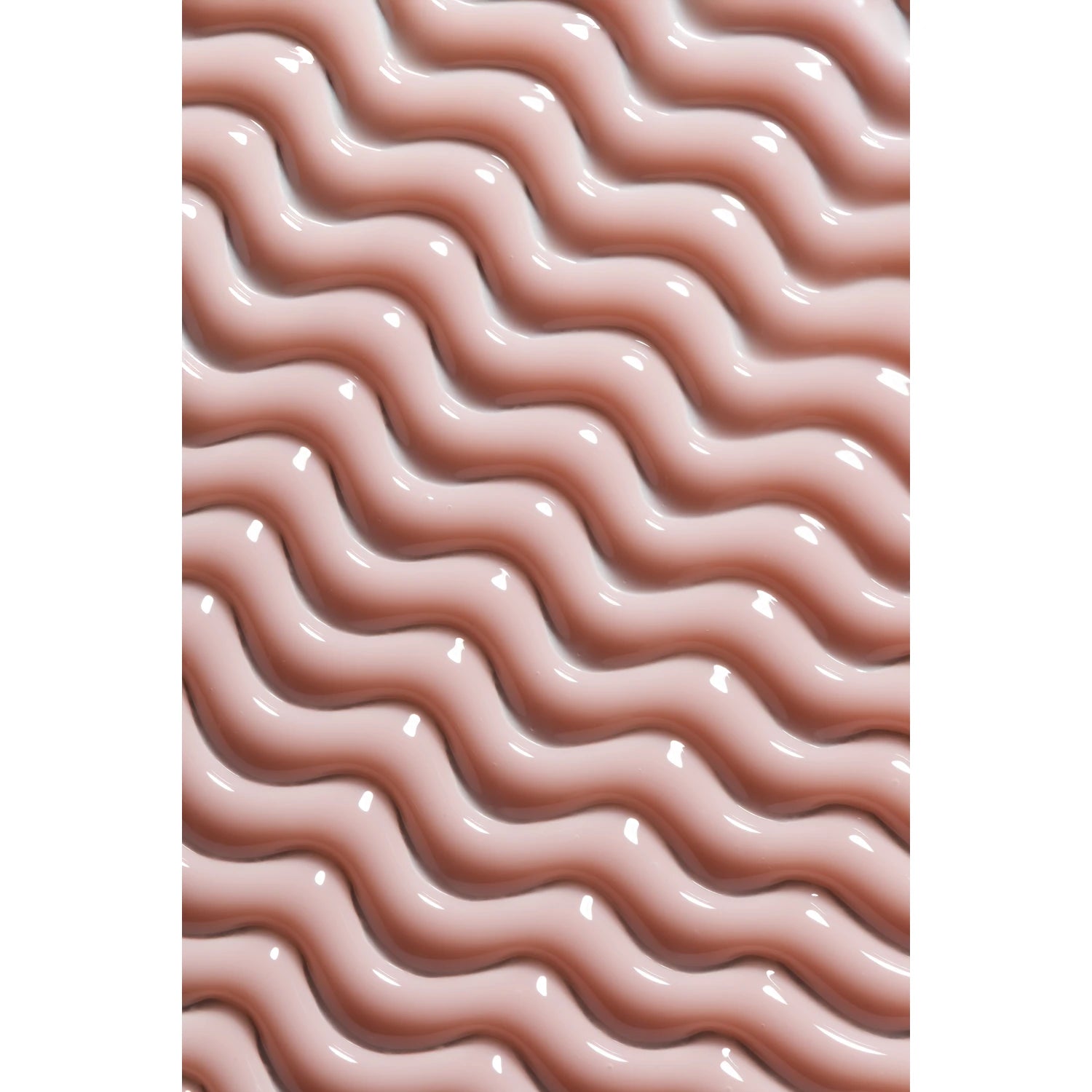 Glossy nude pink gel polish with wavy, textured nail art pattern.