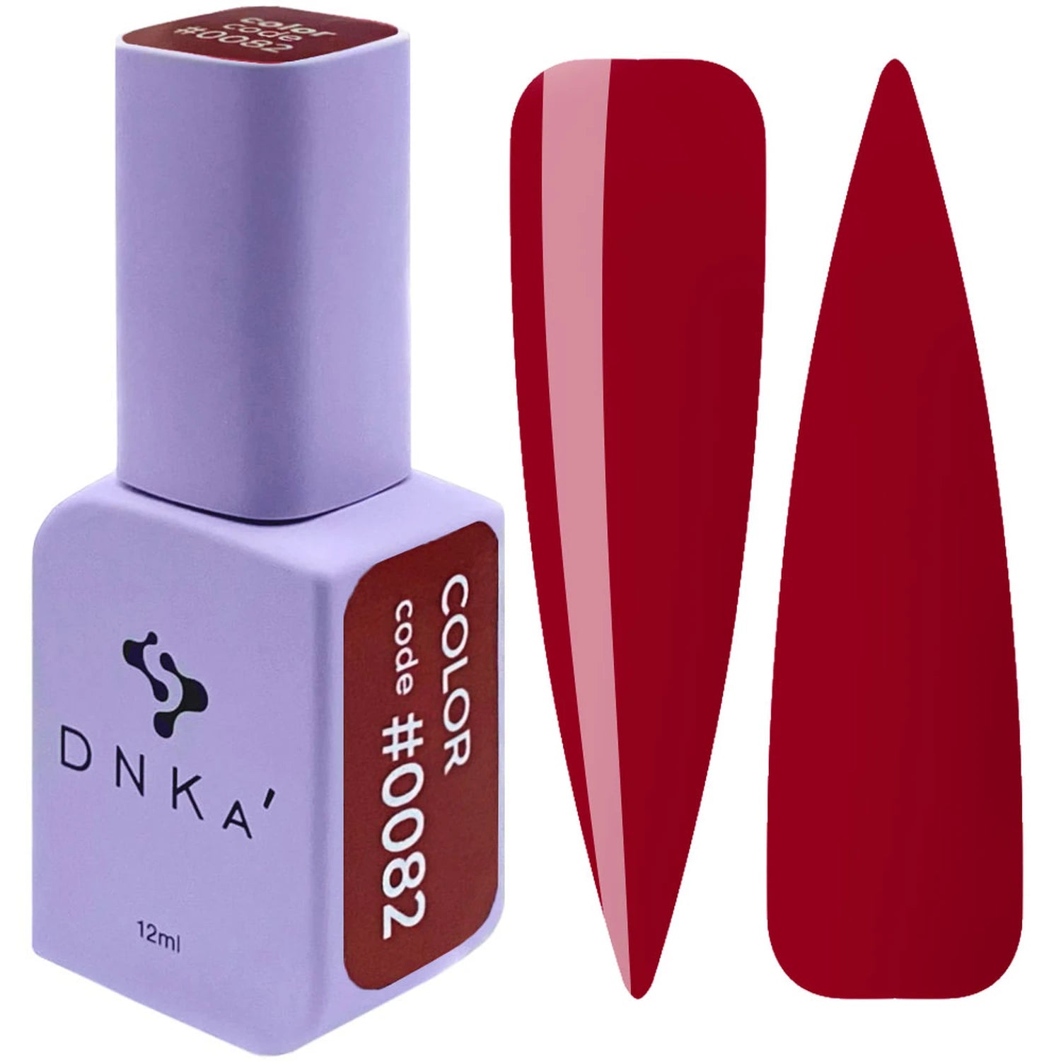 Red gel nail polish bottle with color swatches, professional manicure product