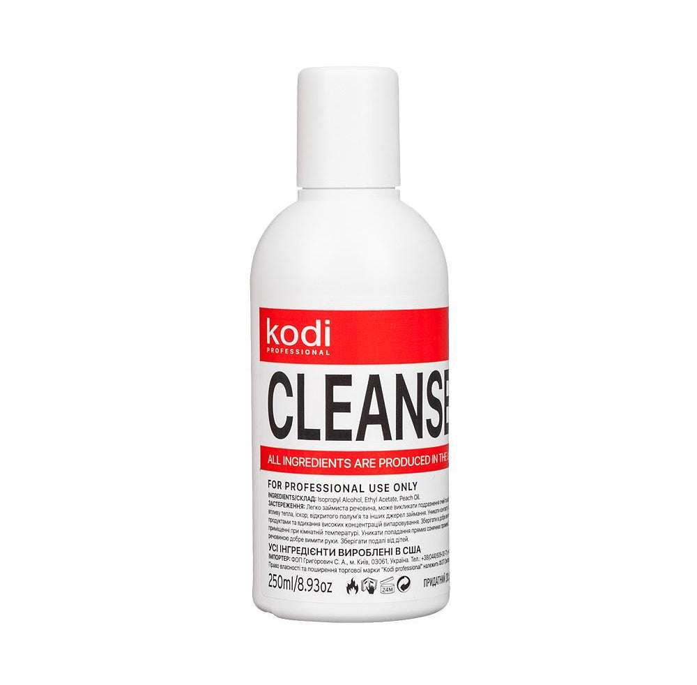 Kodi Professional Cleanser bottle for manicure nail polish prep, 250ml, on white background