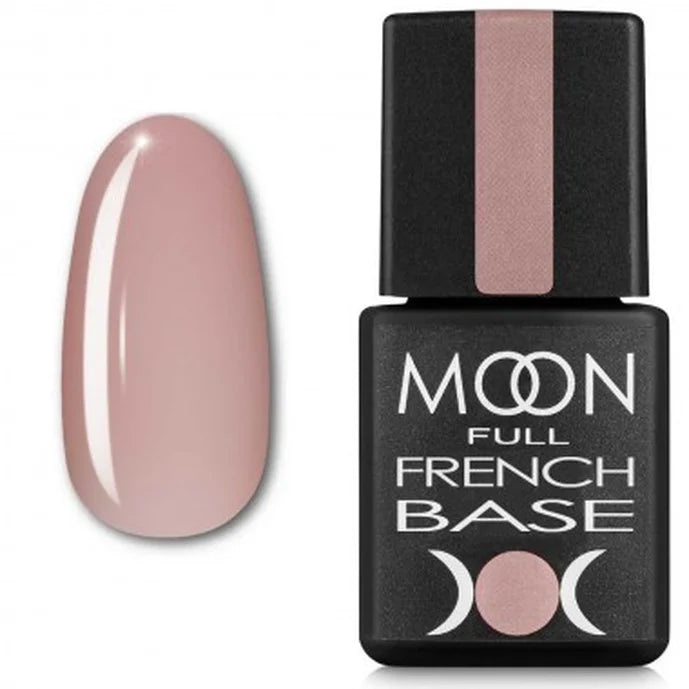 Nail polish bottle with a pink nail sample on a white background