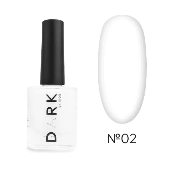 White gel nail polish bottle with black cap and swatch, shade number 02.