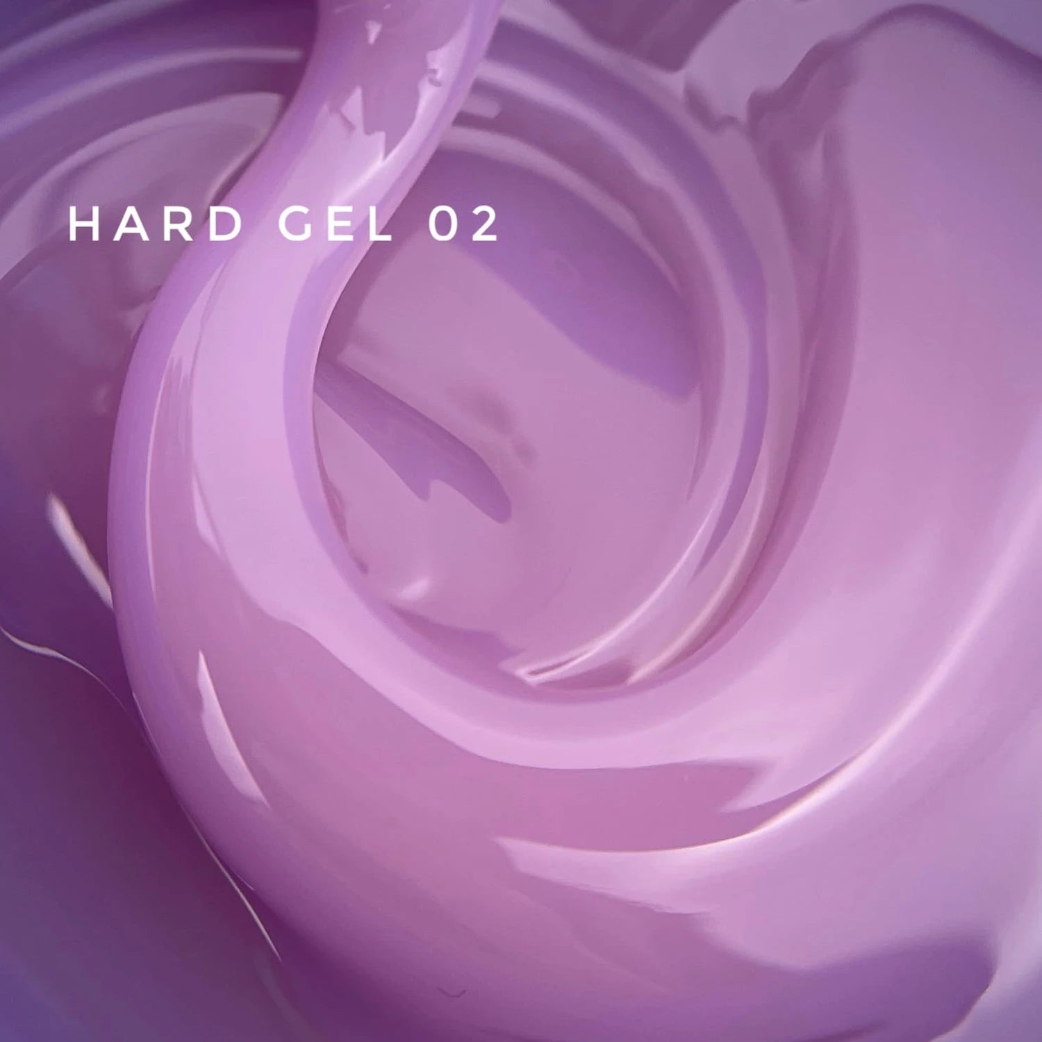 Close-up of light purple hard UV nail gel labeled Hard Gel 02, smooth creamy texture