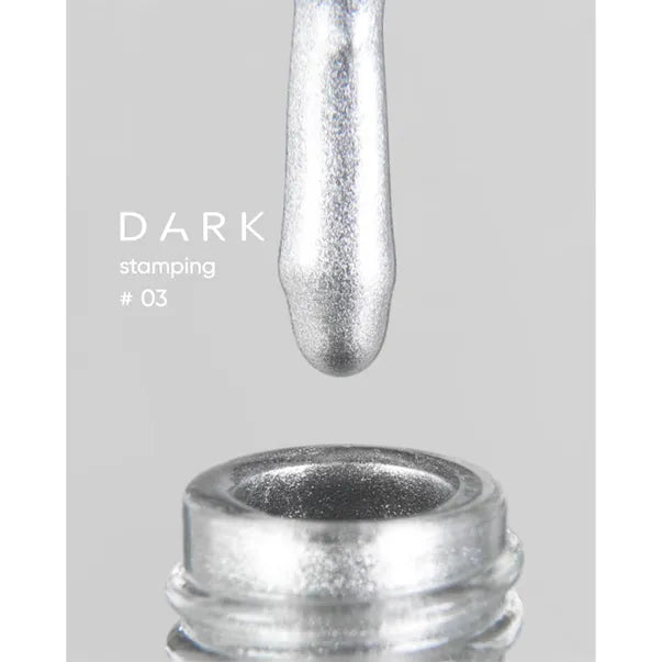 Silver nail stamping polish bottle with applicator, labeled Dark Stamping #03.