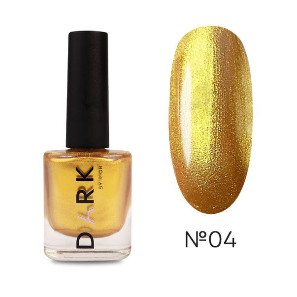 Gold shimmer nail polish bottle with matching swatch, shade number 04.