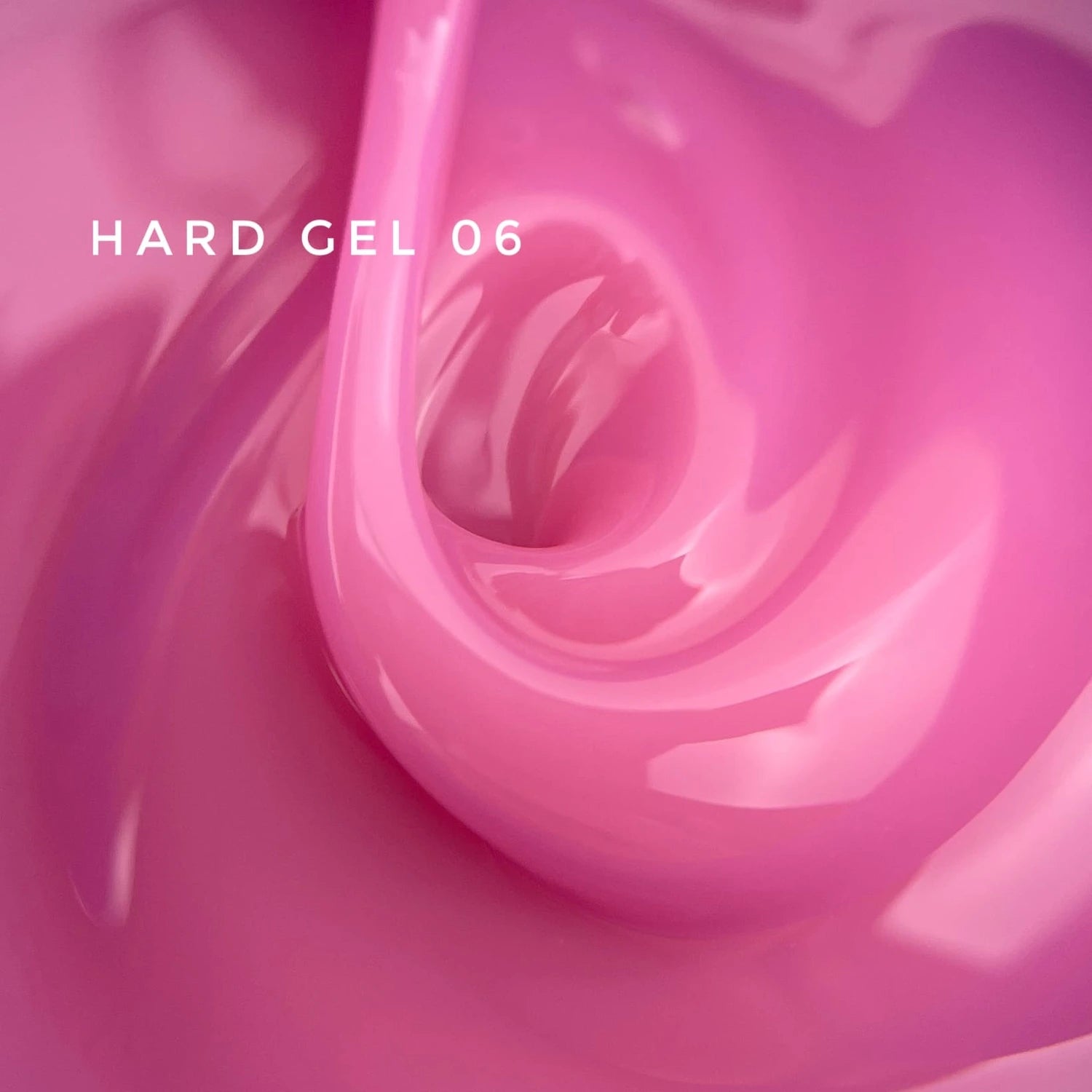 Pink hard gel UV nail product texture closeup with 'Hard Gel 06' text