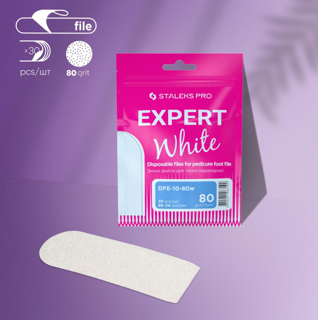 Pink package of disposable 80 grit pedicure foot file refills with one file sheet shown.