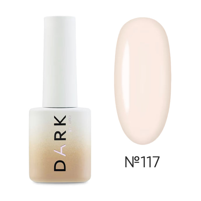 Nude gel nail polish bottle with swatch, shade number 117, professional manicure product