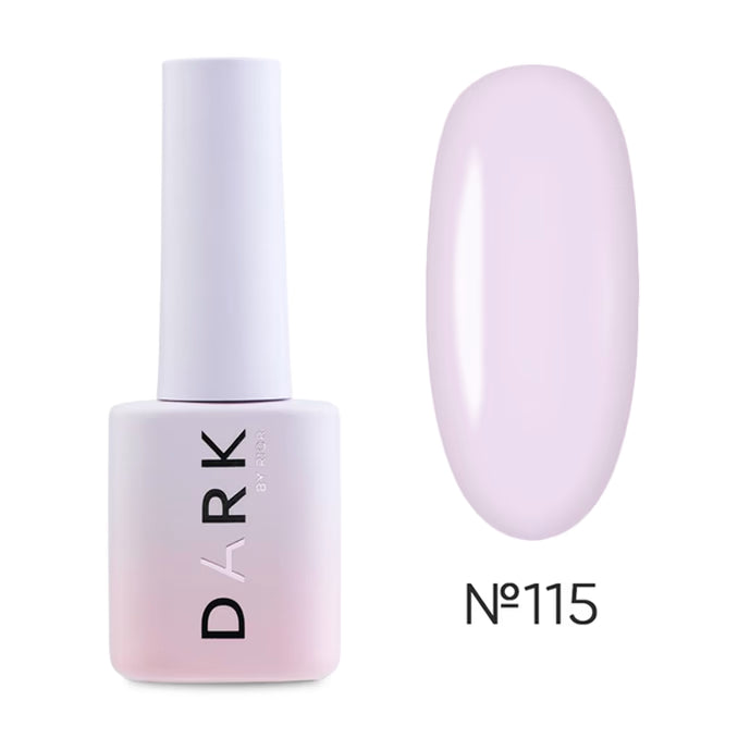 Light pink gel nail polish bottle with brush and color swatch, shade number 115.