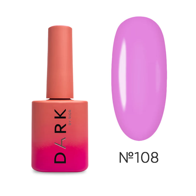 Pink and purple gel nail polish bottle with matching lavender swatch, shade number 108