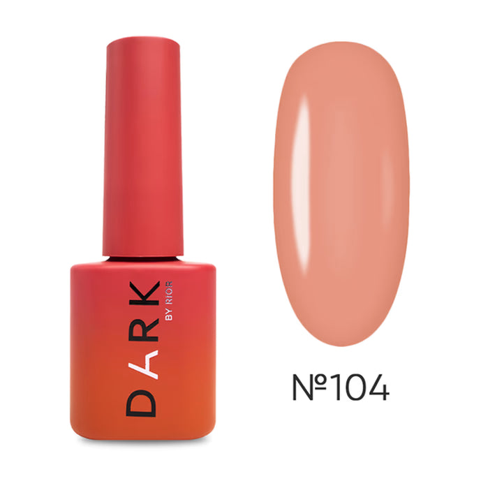Peach nude gel nail polish bottle with swatch and shade number 104