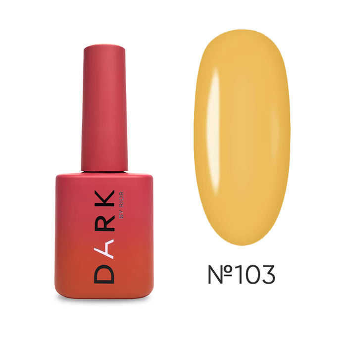 Yellow gel nail polish bottle with painted swatch, shade number 103.