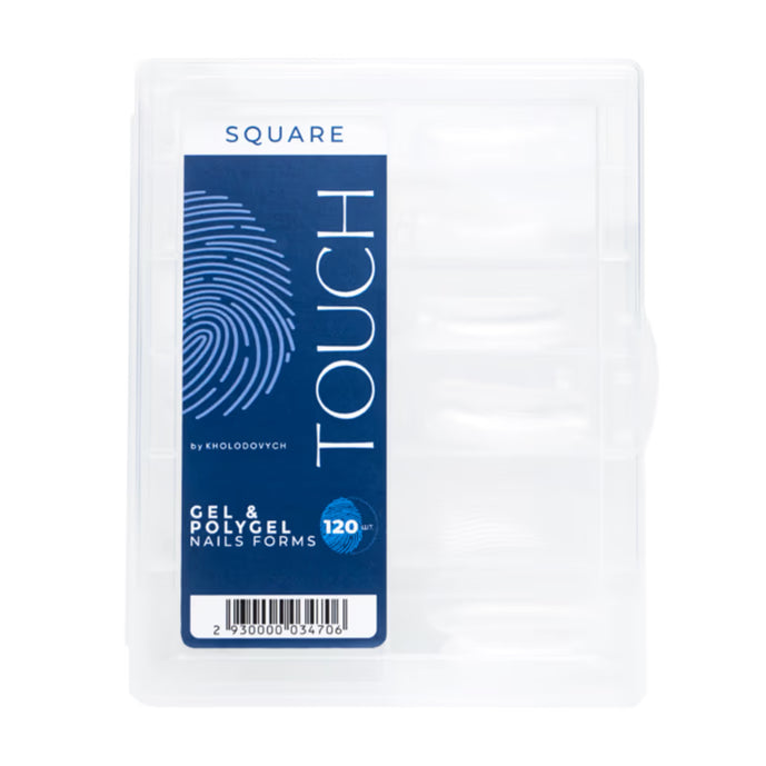 Square gel and polygel nail forms set, 120 pieces, clear plastic case for manicures