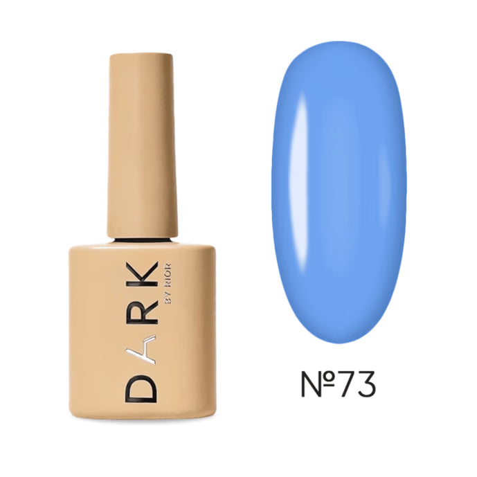 Blue gel nail polish bottle and swatch, shade number 73, professional manicure product