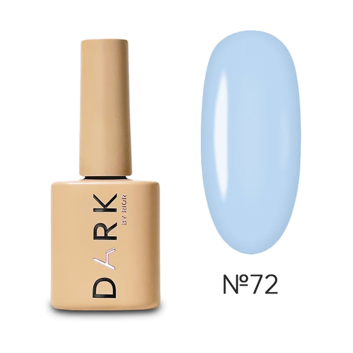 Light blue gel nail polish bottle with matching swatch, shade number 72