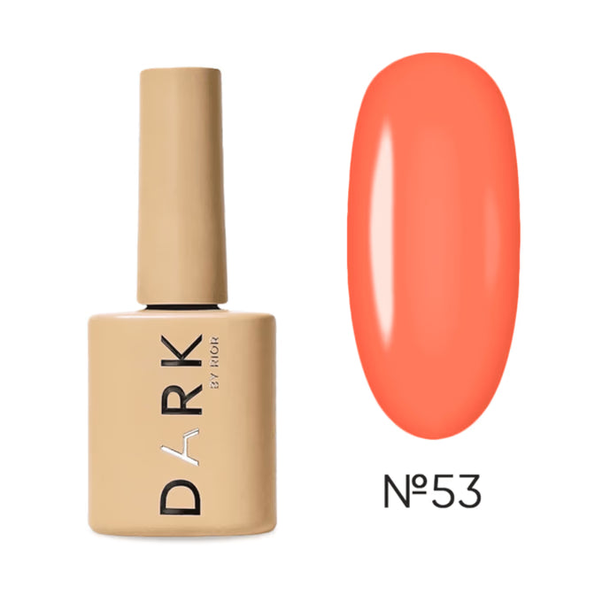 Coral orange gel nail polish bottle with matching swatch, shade number 53