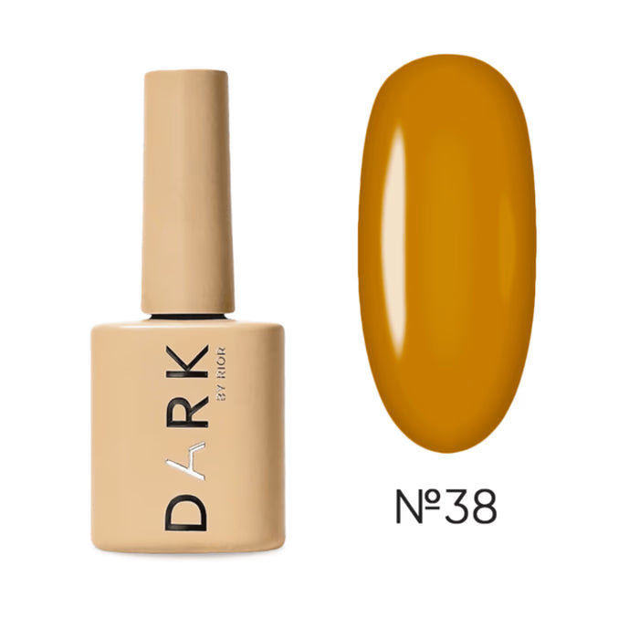 Beige nail polish bottle with mustard yellow gel polish swatch, labeled No. 38