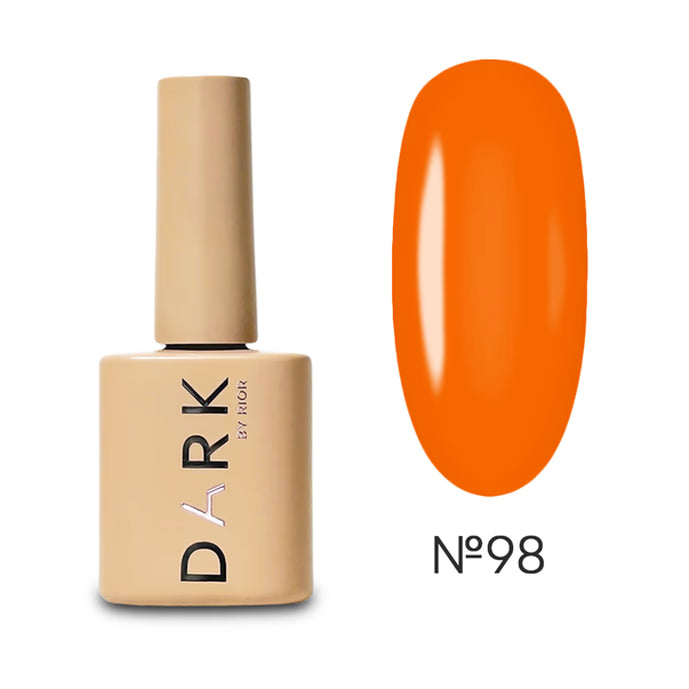 Orange gel polish bottle and color swatch, shade number 98, for manicure and nail art.