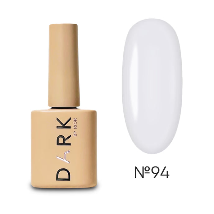 Beige bottle of gel nail polish with white swatch, shade number 94.