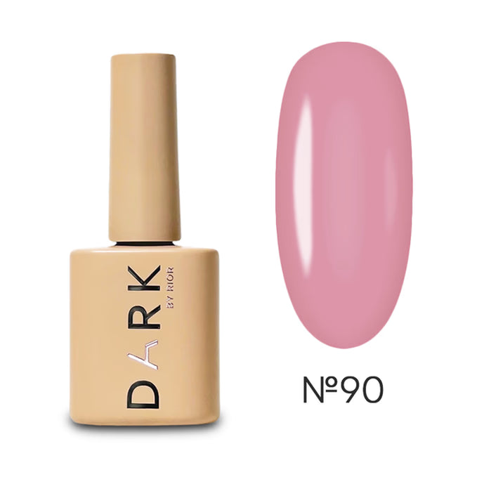 Pink gel nail polish bottle with shade sample, labeled No 90, for manicure