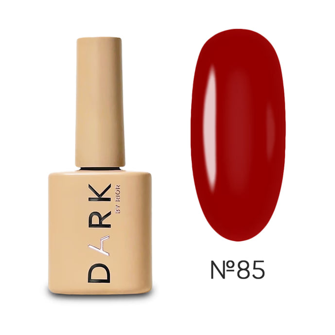 Red gel nail polish bottle and swatch, color number 85, for manicures and pedicures
