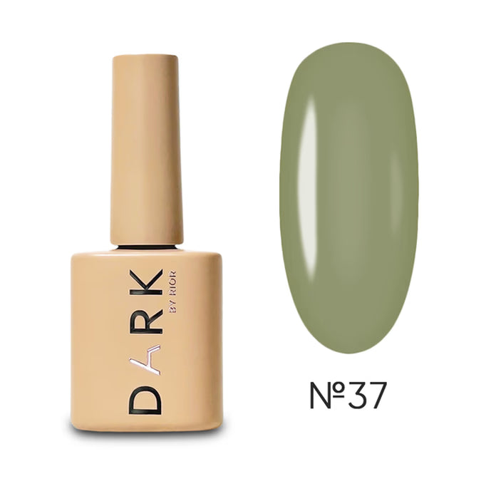 Olive green gel nail polish bottle with matching color swatch, shade number 37