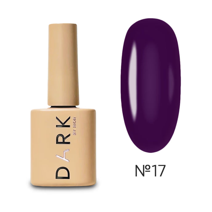 Dark purple gel polish bottle and matching nail swatch labeled No. 17 for manicure.