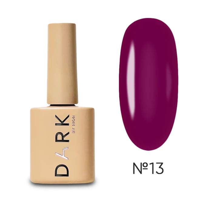 Dark gel nail polish bottle with glossy purple swatch, shade number 13