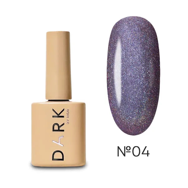 Holographic purple gel nail polish bottle with sample swatch, shade number 04.