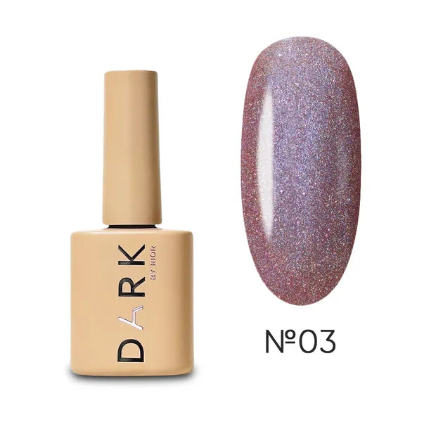 Shimmery mauve gel nail polish bottle with matching swatch, labeled No 03.