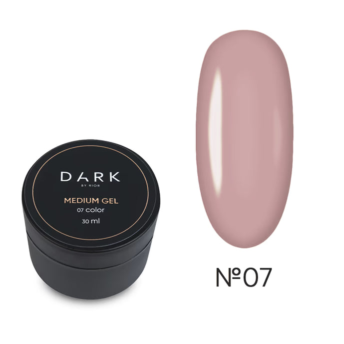 Medium gel nail polish in dusty pink shade No.07 with product jar and color swatch