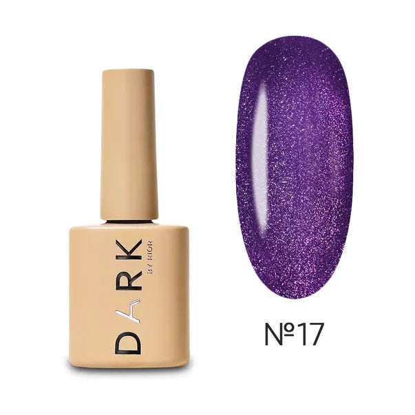 Purple glitter gel nail polish bottle with sample swatch, shade number 17