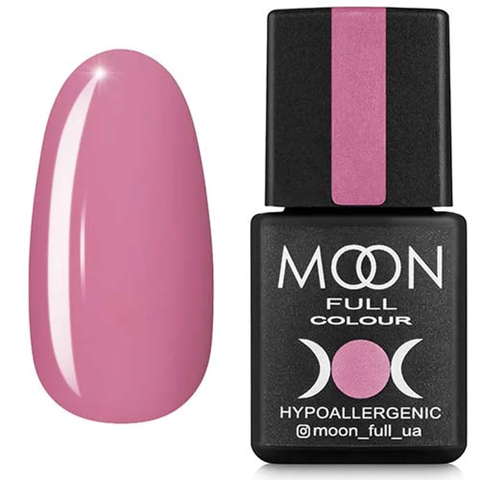 Pink gel nail polish bottle with matching glossy swatch, hypoallergenic UV formula.