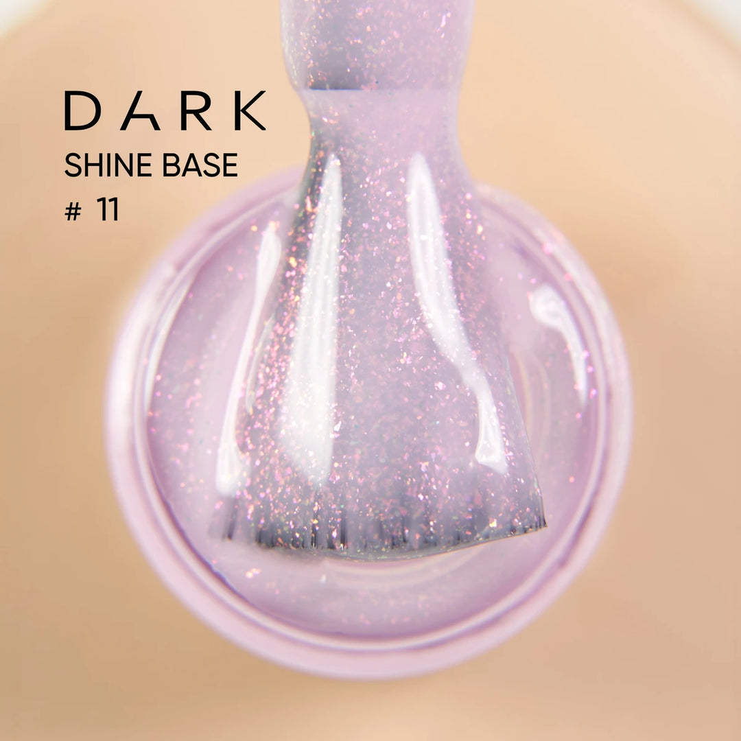 Close-up of brush with shimmery purple nail gel polish, Dark Shine Base 