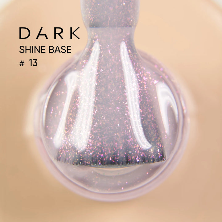 Glitter pink gel polish brush close-up, Dark Shine Base 