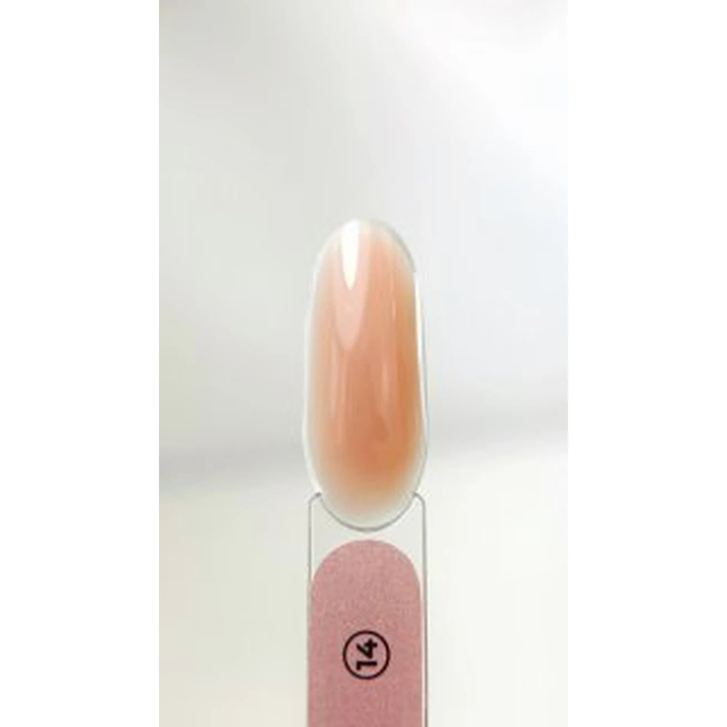 Nail color swatch with glossy nude beige UV gel polish, labeled with number 14