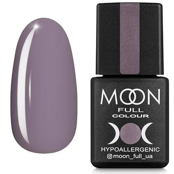Moon Full Colour nail polish bottle with a sample of purple nail color on a white background