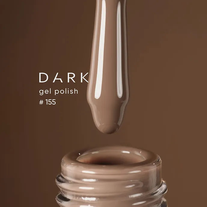 DARK gel polish droplet and jar on a brown background