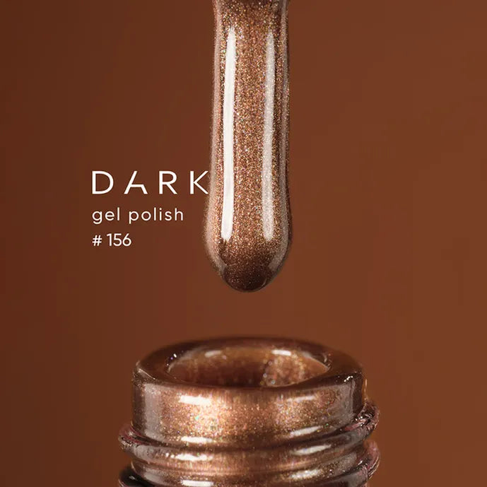 Dark gel polish 156 droplet with bottle on a brown background