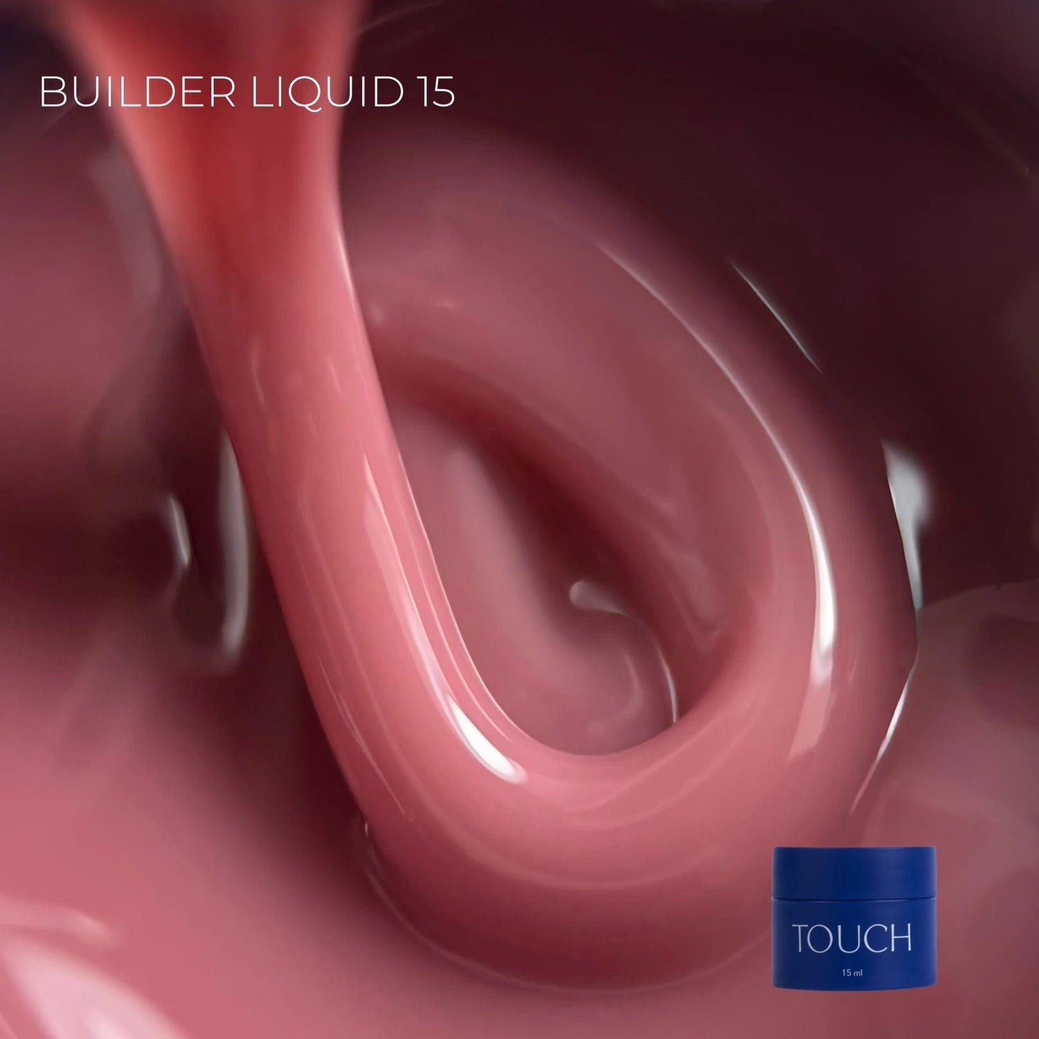 Pink builder gel for nails in a swirl, blue TOUCH container, professional manicure product