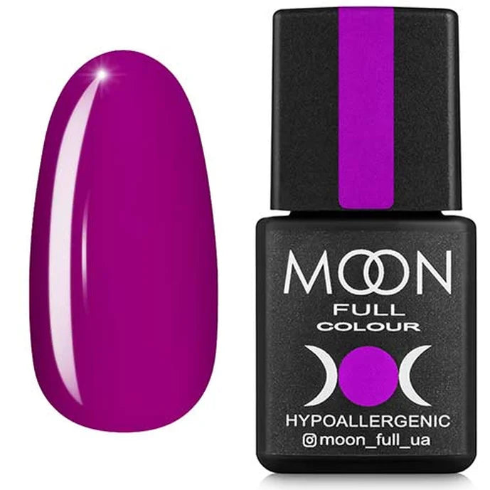 Purple nail polish bottle with a matching nail color on a white background