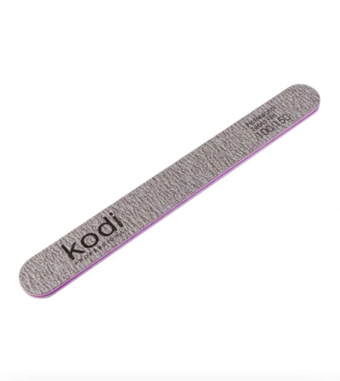 Professional nail file with gray textured surface and rounded edges for manicure