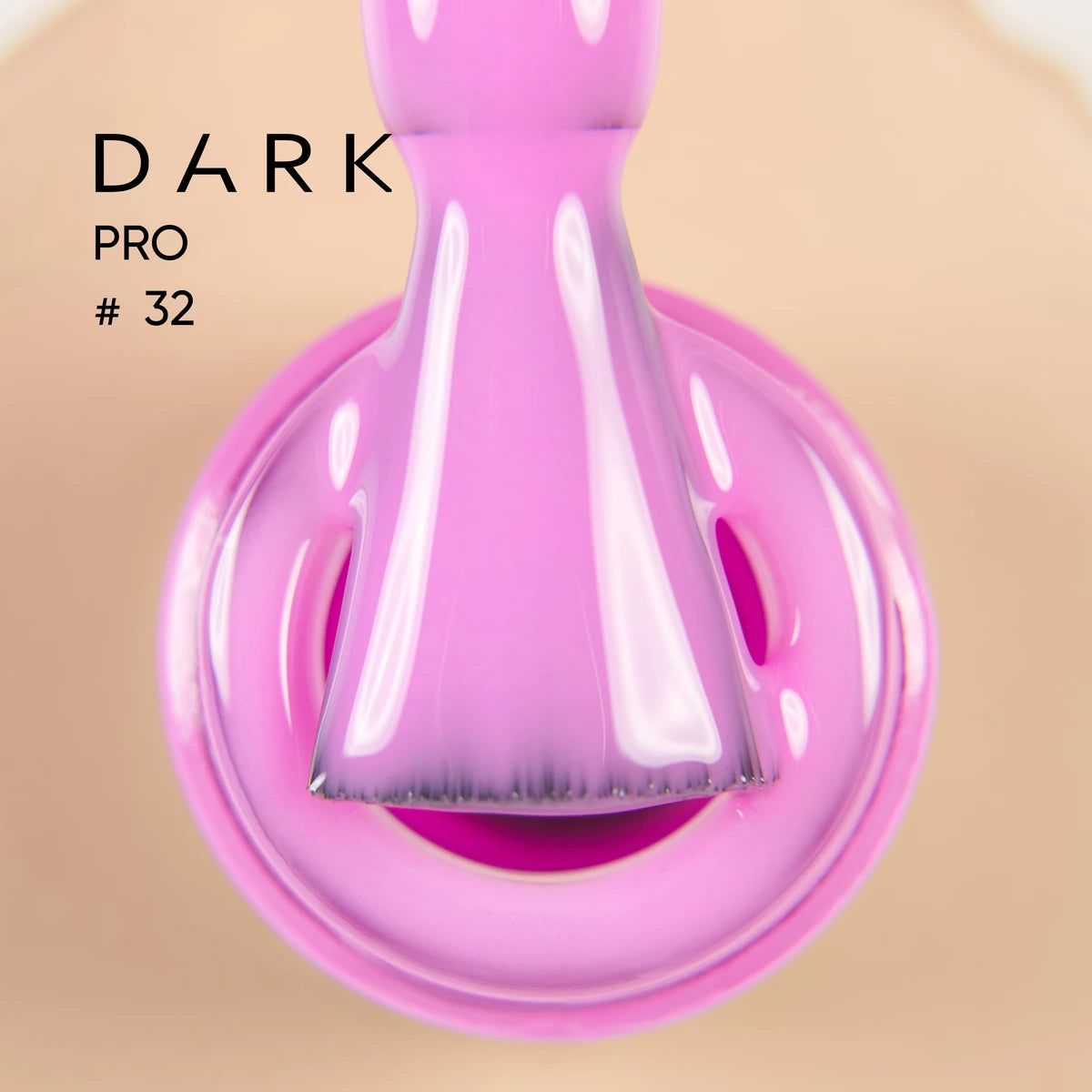 Pink gel nail polish bottle open with brush, shade labeled Dark Pro #32.