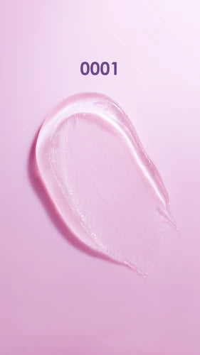 Clear UV gel nail polish swatch on pink background for manicure