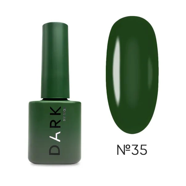 Dark green gel nail polish bottle with matching color swatch, shade number 35.